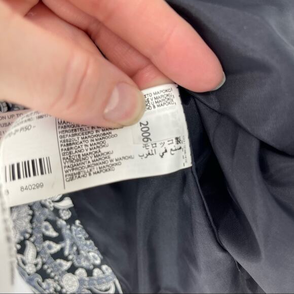 MNG Collection Paisley Navy White Print Blazer Size 10 Gardencore Fairycore - Picture 13 of 16